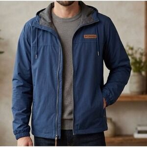 Columbia Wheeler Peak Lightweight Jacket Mens Medium Blue Hooded Full Zip XM2819